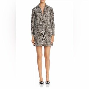 Badgley Mischka Leopard Print Shirt Long Sleeve Mini Dress Tunic Medium $360